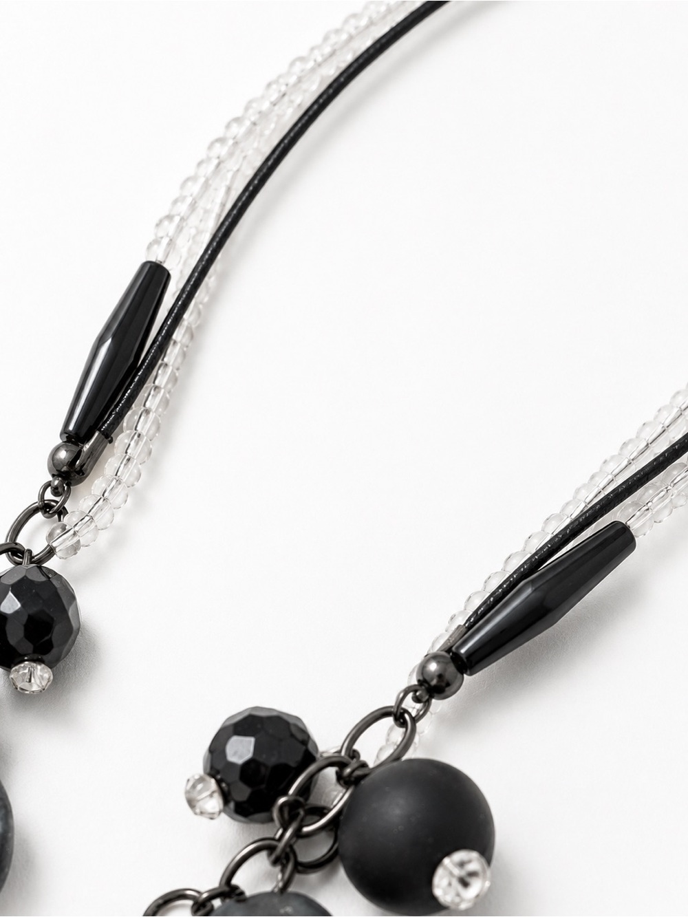 Double Strand Gray Black Beaded Statement Necklace Modern Artisan Boho Chic - Picture 4 of 7